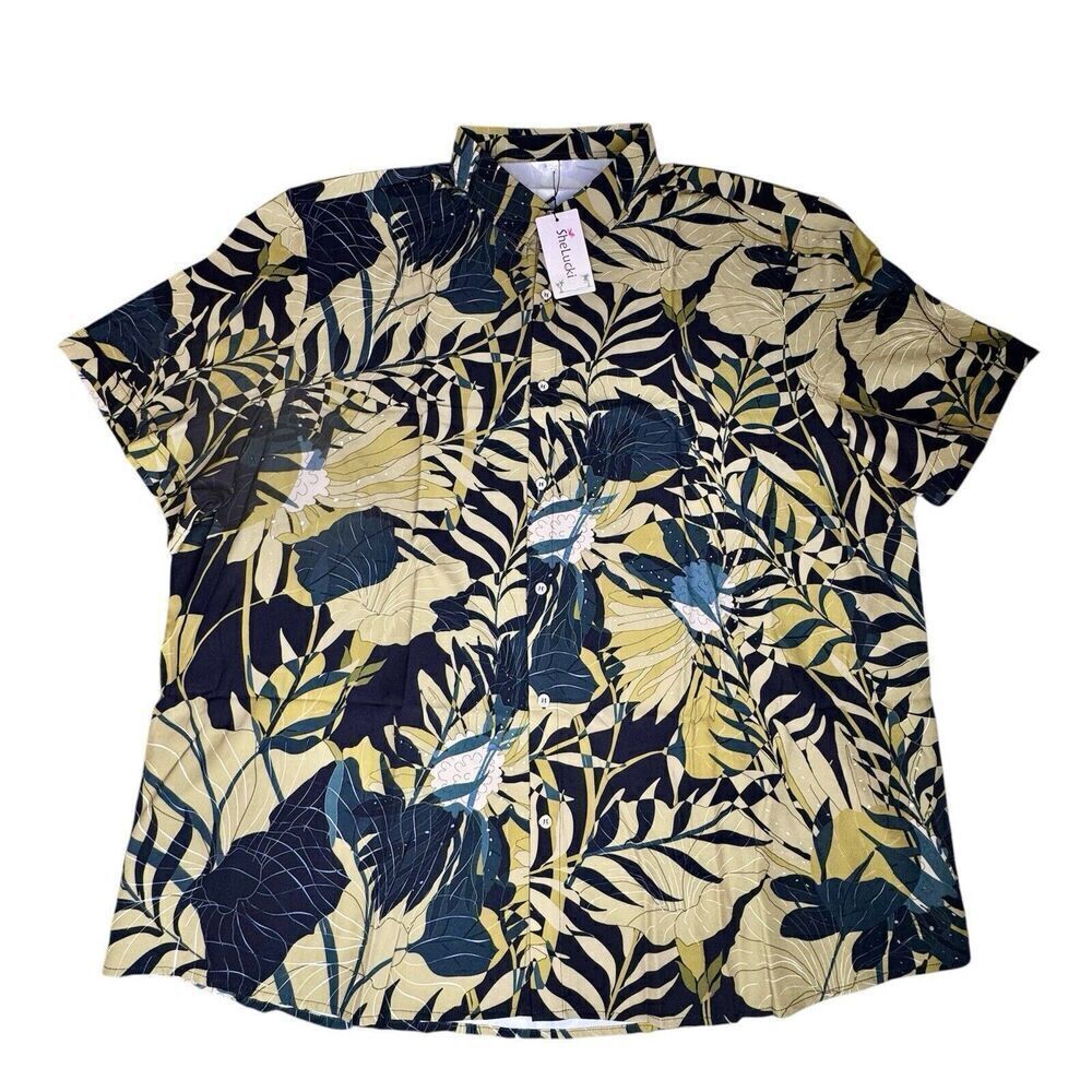 SheLucki Sz 3XL Hawaiian Shirt Men Summer Beach Casual Short Sleeve Button